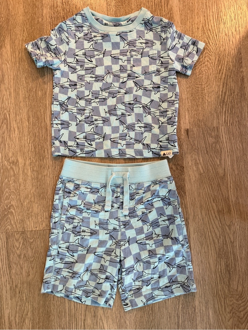 GAP Light Blue Shark-Print Short and T-shirt Set- gap playtime favorites